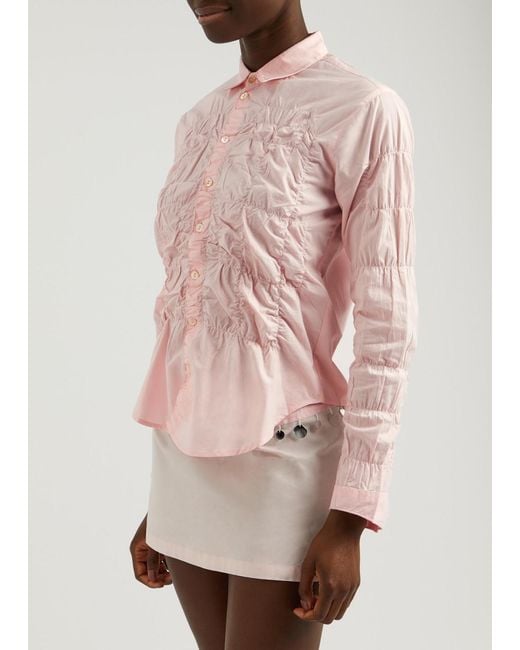 GIMAGUAS Pink Lupa Smocked Cotton Shirt