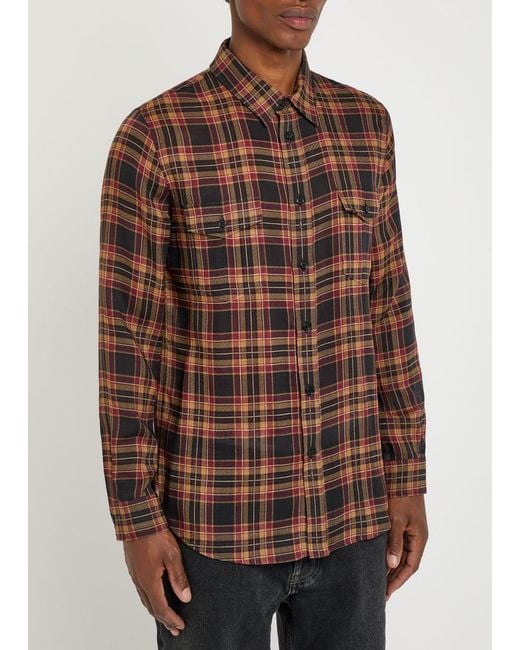 Saint Laurent Brown Plaid Wool Shirt for men