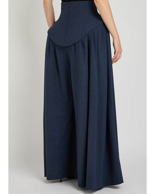 A.W.A.K.E. MODE Blue Basque Pleated Wide-Leg Wool-Blend Trousers