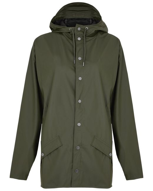 Rains Green Hooded Rubberised Jacket