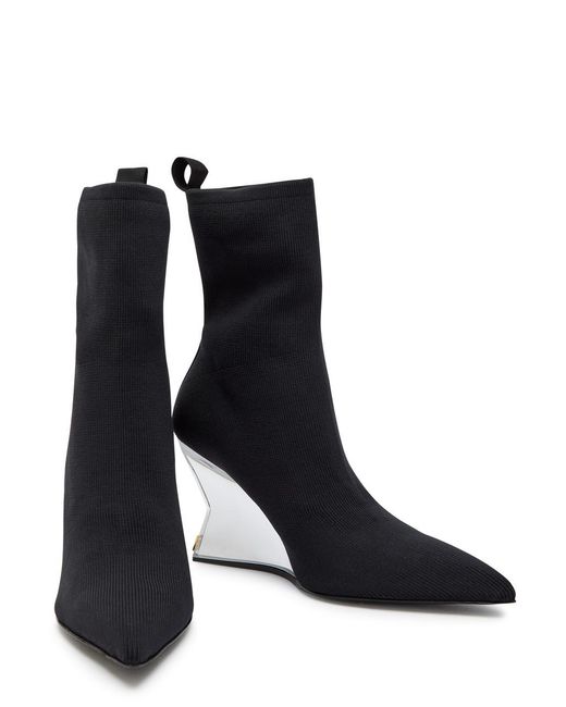 Balmain Black 95 Ribbed Stretch-Knit Wedge Ankle Boots
