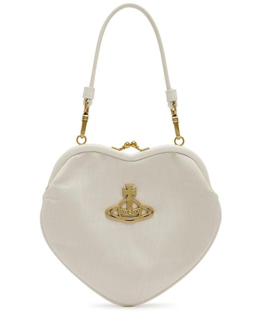 Vivienne Westwood White Belle Heart Moiré Top Handle Bag