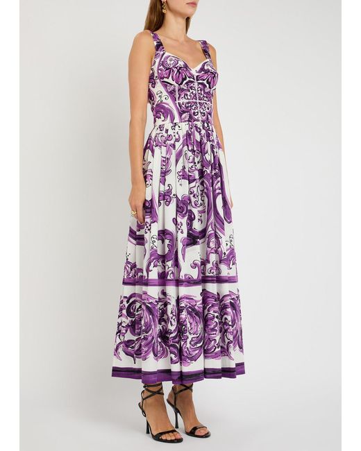 Dolce & Gabbana Purple Printed Cotton-Poplin Maxi Dress