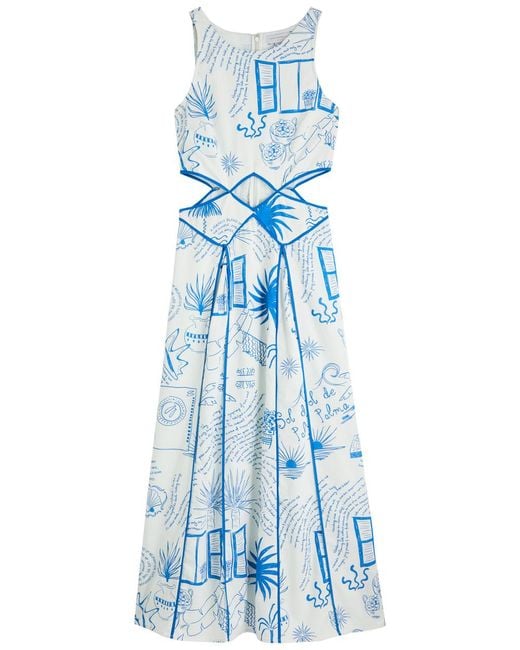 Never Fully Dressed Blue Palma Elma Cotton-Blend Midi Dress