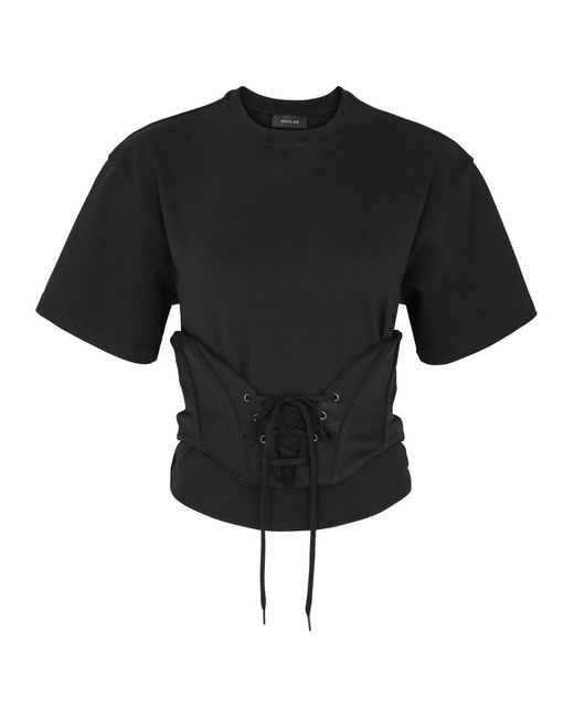 Mugler Black Cotton Corset T-Shirt