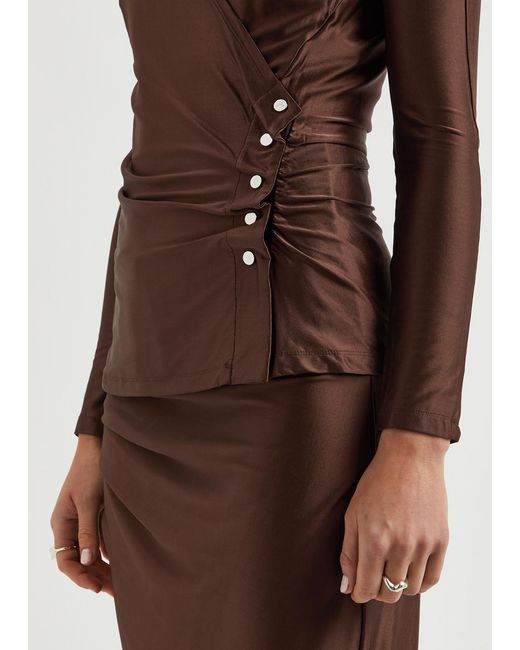 Rabanne Brown Ruched Satin-jersey Wrap Top