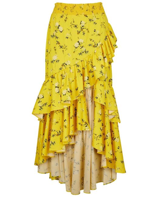 Alice + Olivia Yellow Cristina Floral-Print Stretch-Cotton Skirt