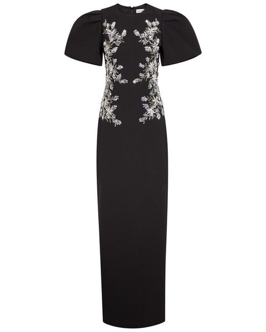 Rebecca Vallance Black Zephyr Embellished Crepe Gown