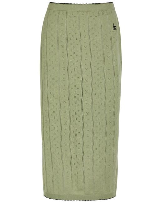 B.B. Wallace Green Serra Pointelle-Knit Cotton Midi Skirt