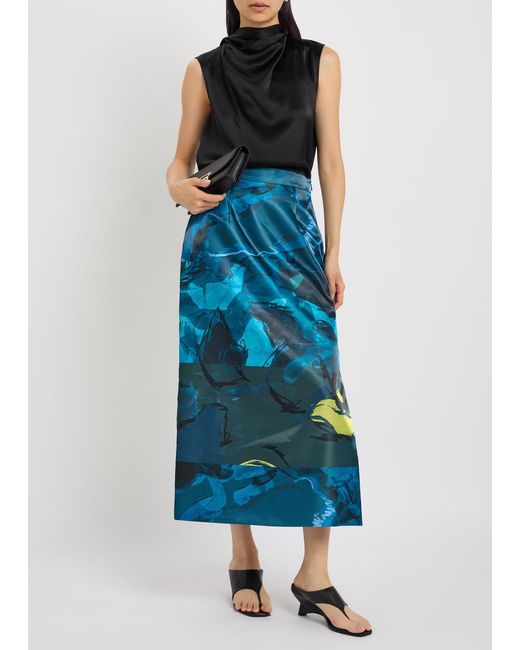 Roksanda Blue Irma Printed Moiré Midi Skirt