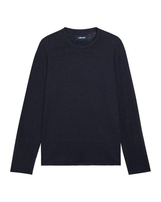 Labo.art Blue Long Sleeve Linen-Blend T-Shirt for men