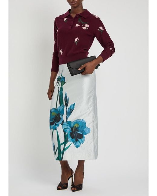 Erdem Purple Floral-Intarsia Merino Wool Polo Jumper