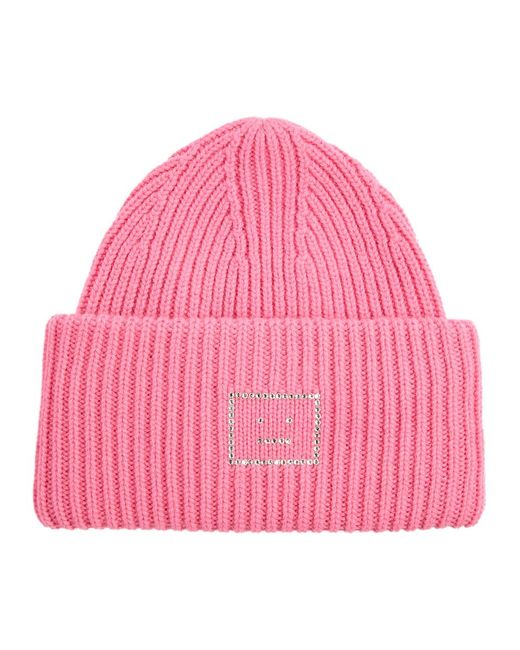 Acne Pink Wool Hat With Logo