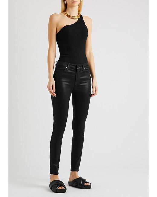 PAIGE Black Hoxton Ankle Coated Skinny Jeans