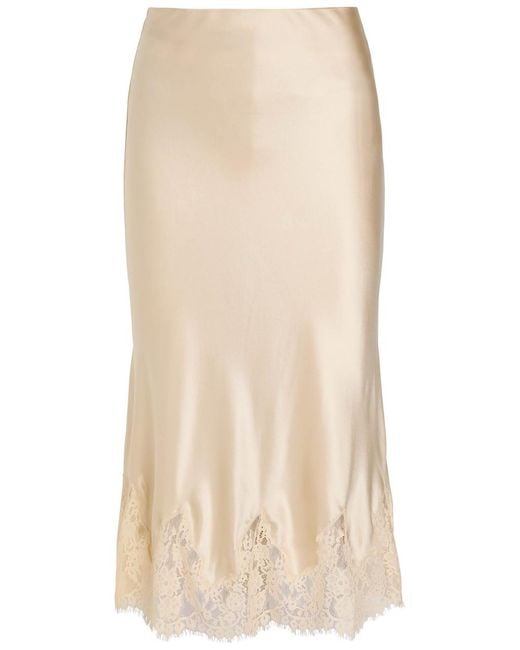 Reformation Natural Carolina Lace-Trimmed Silk-Satin Midi Skirt