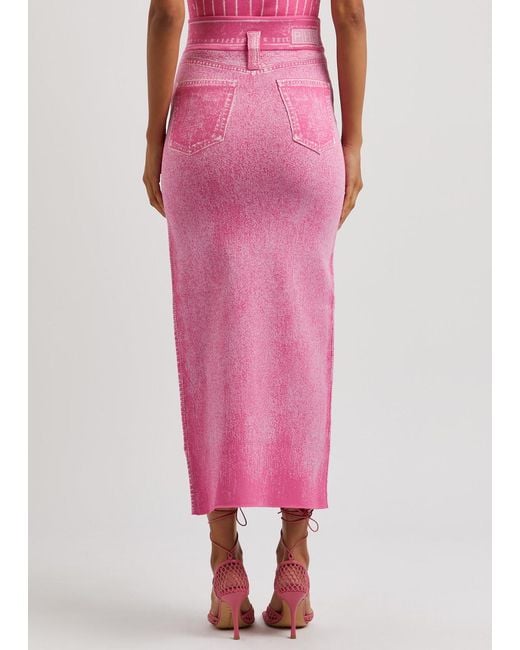 Ph5 Pink Lily Denim-effect Stretch-knit Midi Skirt