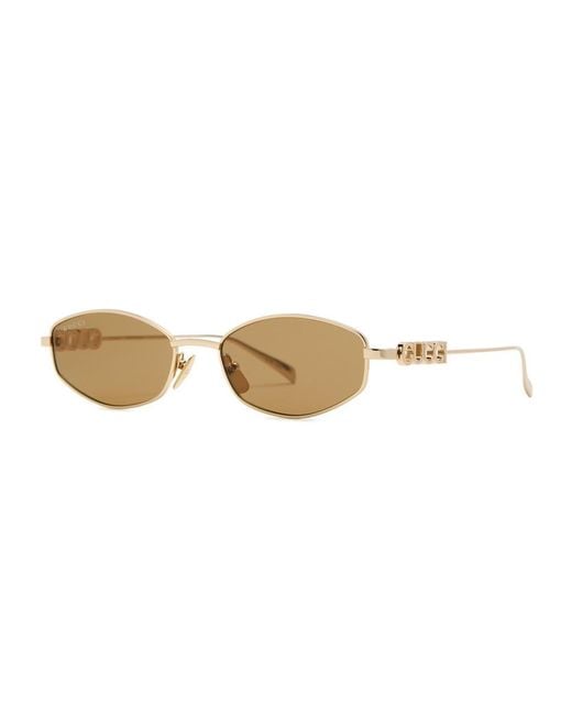 Gucci Metallic Eyewear Narrow Oval-Frame Designer Sunglasses