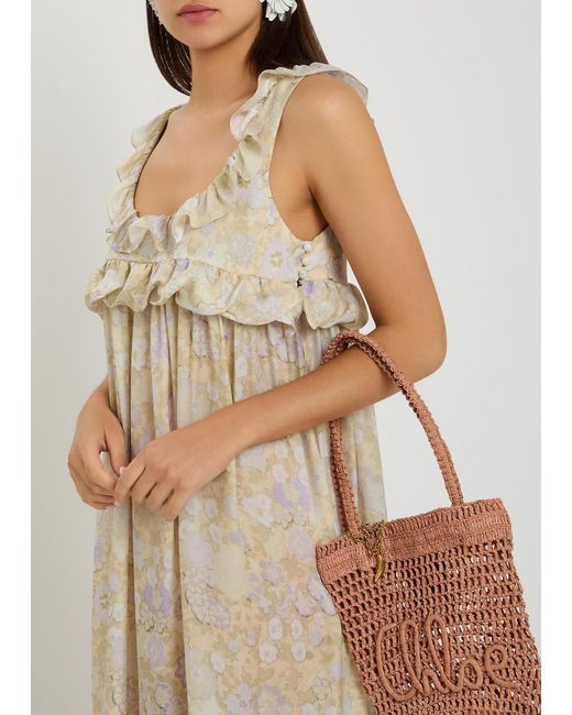 Chloé Natural Floral-Print Frill Silk Maxi Dress