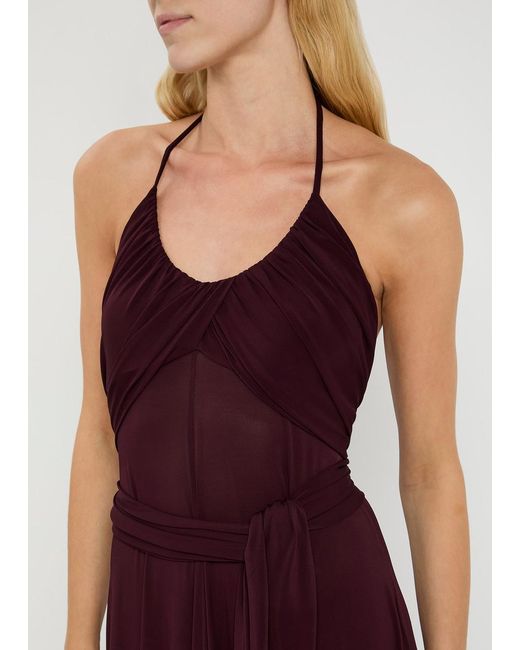 Alaïa Purple Draped Stretch-Mesh Maxi Dress
