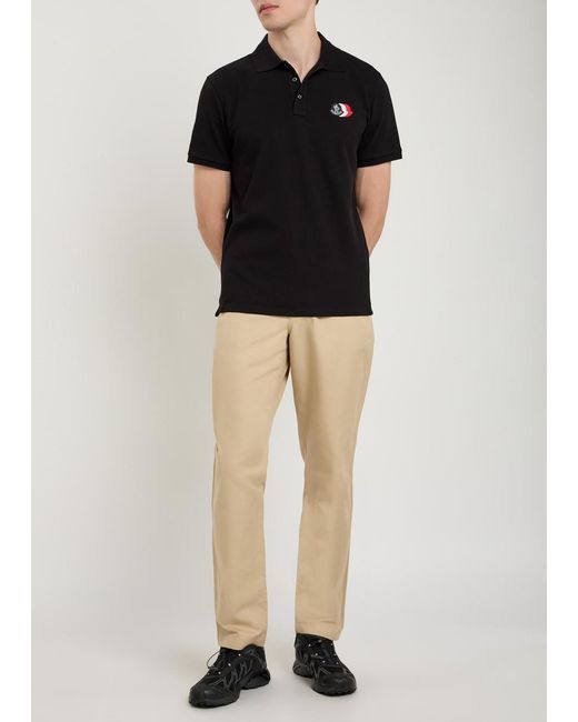 Moncler Black Logo-Appliquéd Piqué Cotton Polo Shirt for men
