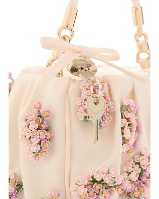 Self-Portrait Natural Floral Bead-Embellished Satin Tote