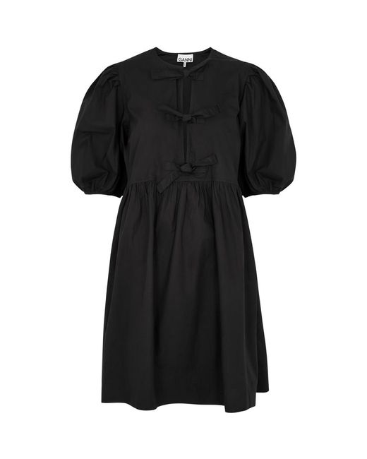 Ganni Black Cotton-Poplin Mini Dress