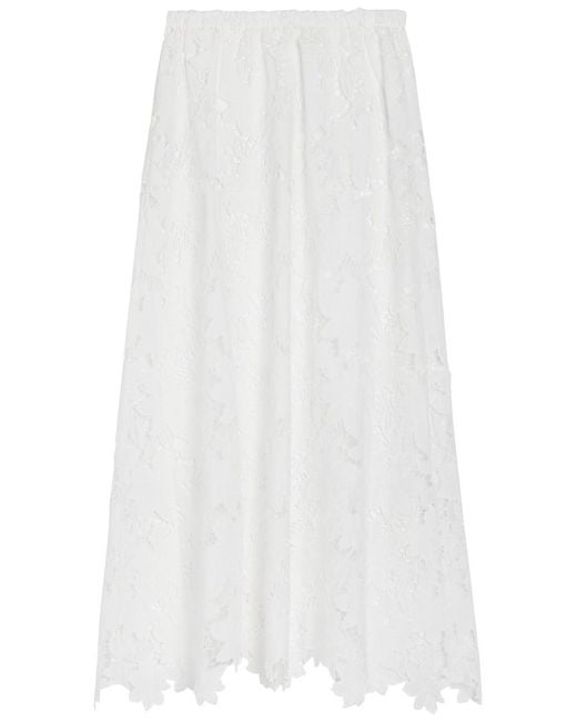 SOLAQUA White Margaux Embroidered Guipure-Lace Maxi Skirt