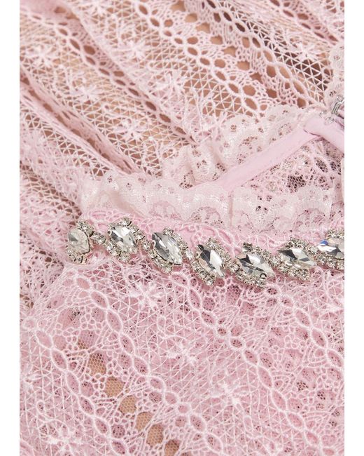 Self-Portrait Pink Belted Lace Midi Dress
