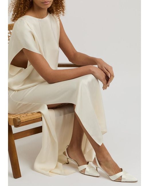 Manolo Blahnik Oyounasli 50 Satin Slingback Pumps in White