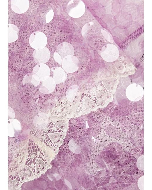 Siedres Purple Negy Paillette-Embellished Halterneck Lace Top