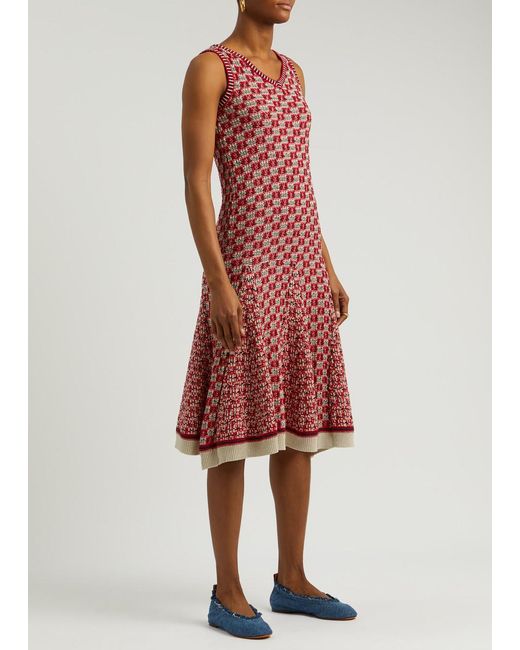 Wales Bonner Red Soar Checked Knitted Cotton Midi Dress