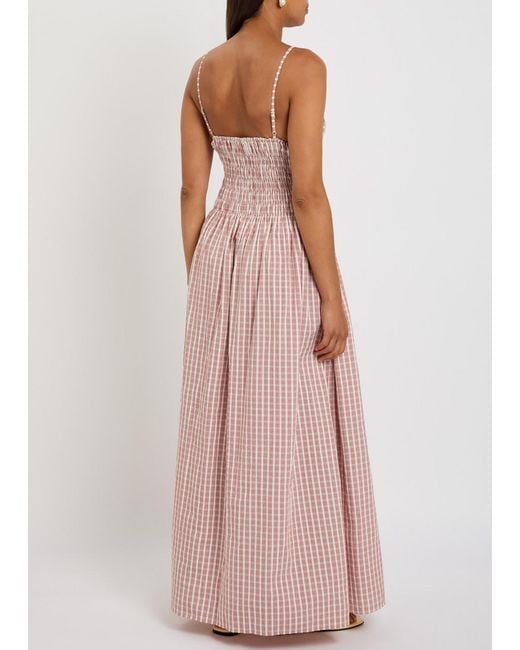 Faithfull The Brand Pink Laia Checked Shirred Cotton Maxi Dress