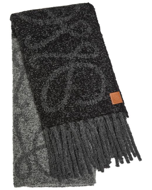 Loewe Black Anagram Fringed Alpaca-Blend Scarf for men