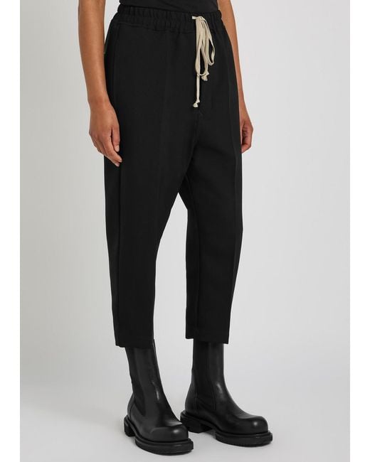 Rick Owens Black Cropped Tapered-Leg Wool Trousers