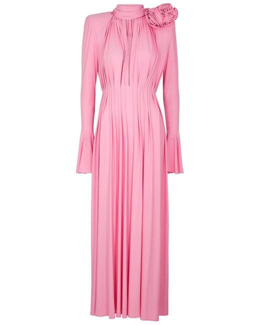 Magda Butrym Pleated Floral-appliquéd Maxi Dress in Pink | Lyst