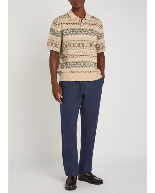 Polo Ralph Lauren Natural Fair Isle Knit Linen-Blend Polo Shirt for men