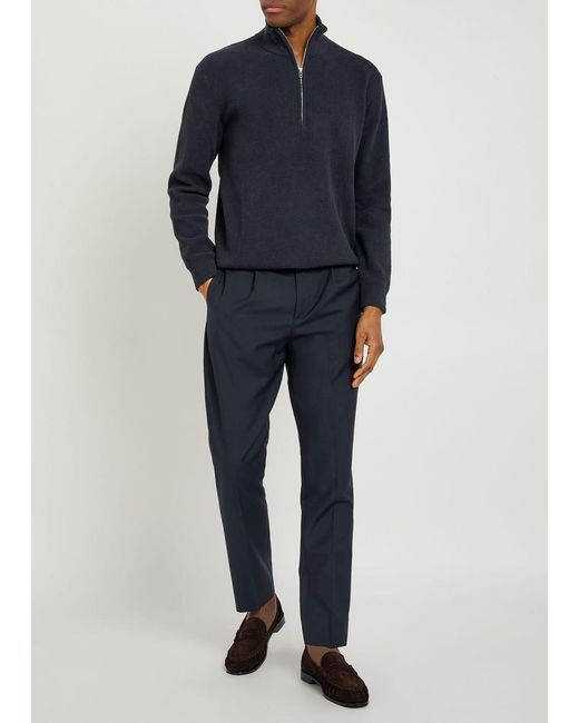 NN07 Blue Danny Half-Zip Ribbed Knit Jumper for men