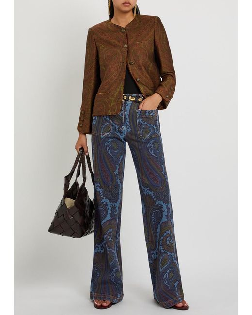Etro Blue Paisley-Print Wide-Leg Jeans