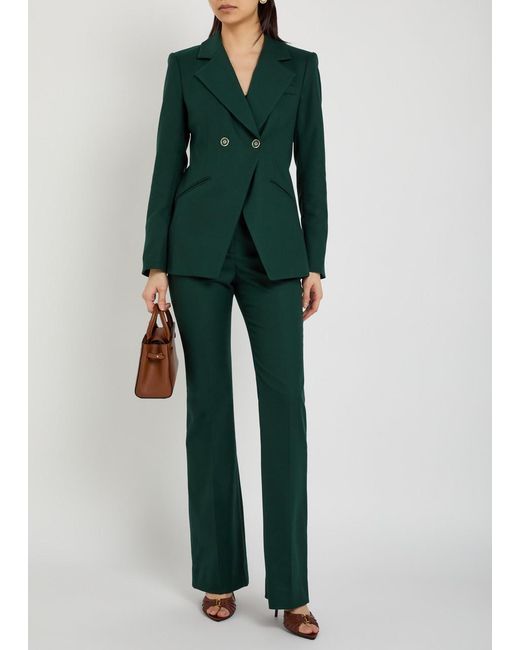 Veronica Beard Green Amos Double-Breasted Woven Blazer Jacket