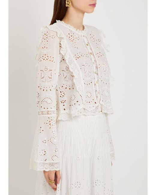 LoveShackFancy White Hawthorne Embroidered Cotton Top