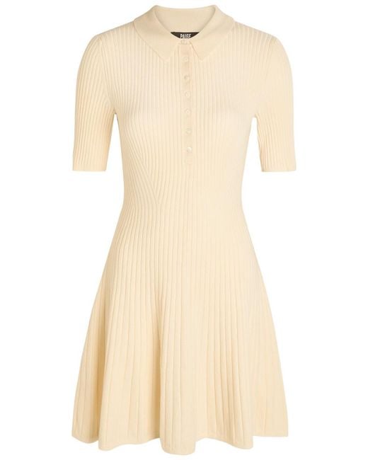 PAIGE Natural Olie Ribbed Knit Mini Polo Dress