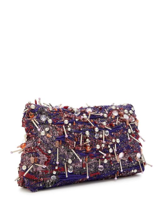 Dries Van Noten Purple Embroidered Envelope Cloqué Clutch Bag