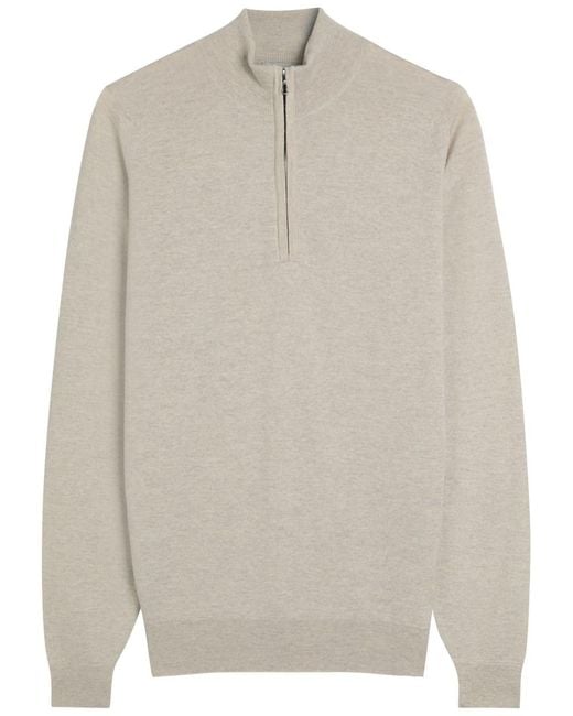 John Smedley White Tapton Half-Zip Merino Wool Jumper for men