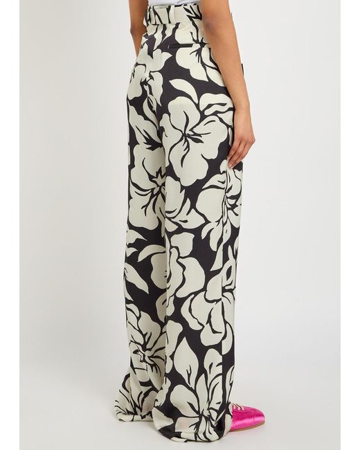Dries Van Noten White Peaches Floral-Print Wide-Leg Satin Trousers