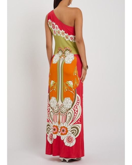 LaDoubleJ Orange Clingy Roy Printed Stretch-Jersey Maxi Dress