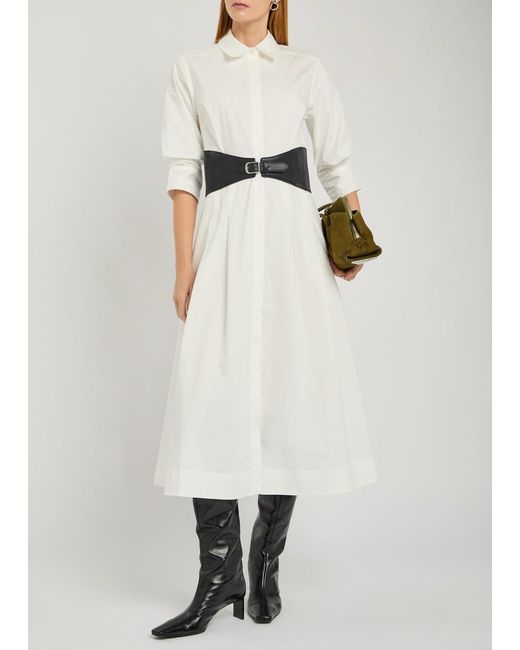Jonathan Simkhai White Olson Belted Cotton-Blend Poplin Midi Shirt Dress