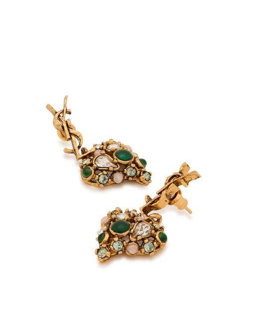 Saint Laurent Metallic Cassandre Pampilles Couer Embellished Drop Earrings
