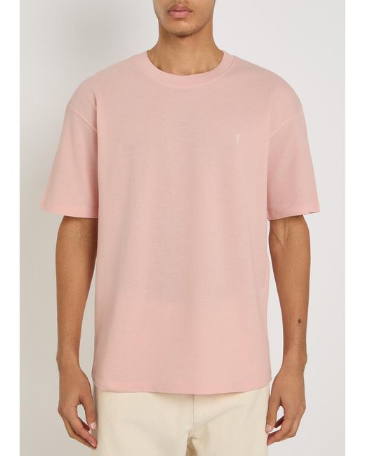 Saint Laurent Pink Logo-Embroidered Piqué Cotton-Blend T-Shirt for men