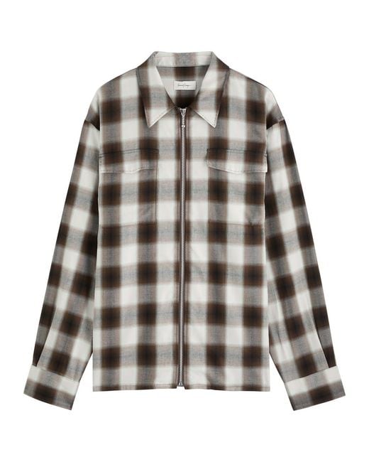 Second Layer Brown Zip Relaxed Long Sleeve Cotton-Blend Shirt for men