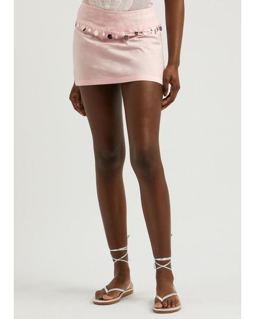 GIMAGUAS Pink Mako Embellished Cotton Mini Skirt